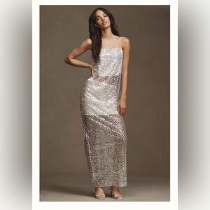 Shona Joy Asteri Sheer Mesh Beaded Maxi Skirt, Size 0